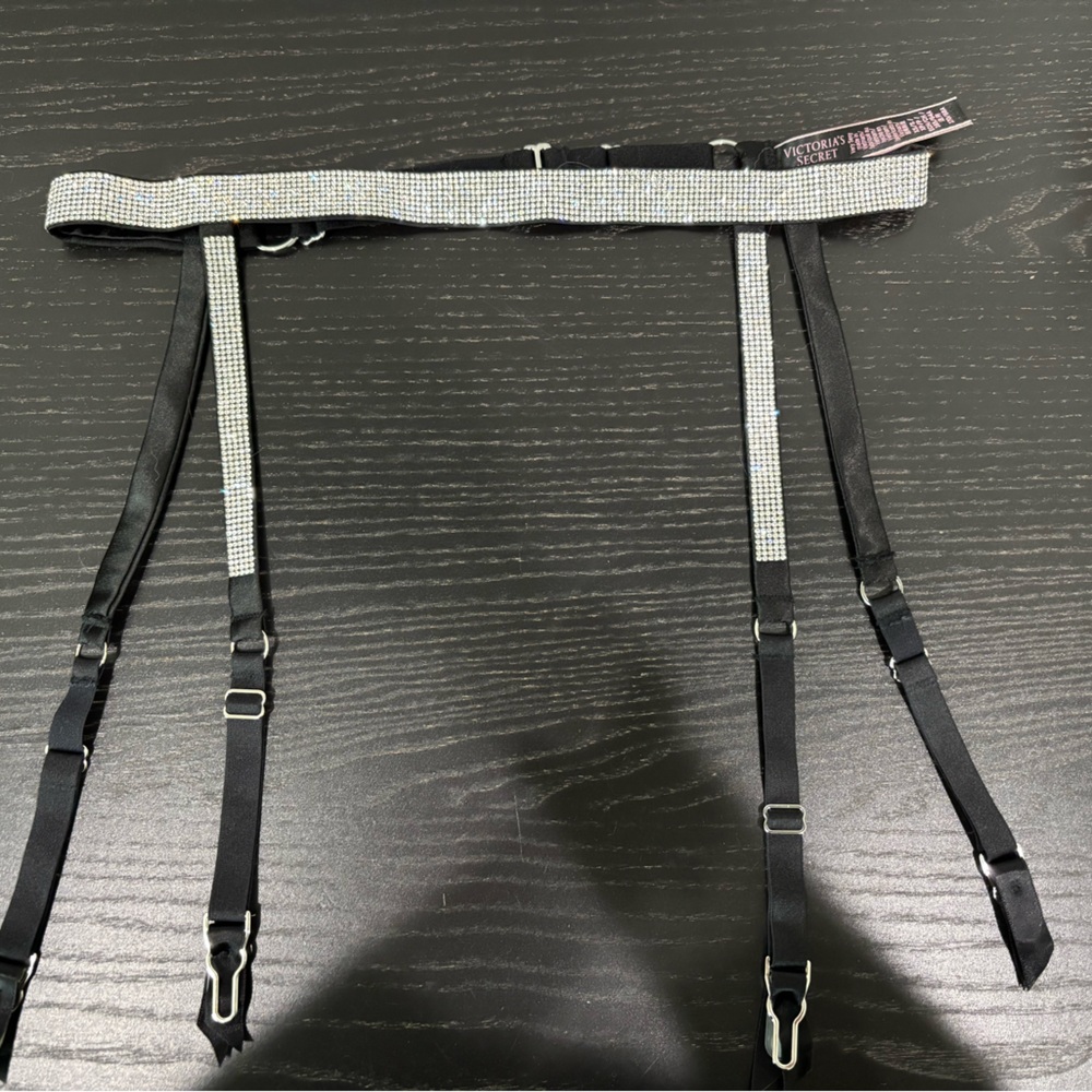 Victoria’s Secret Black and Silver Rhinestone Garter Belt